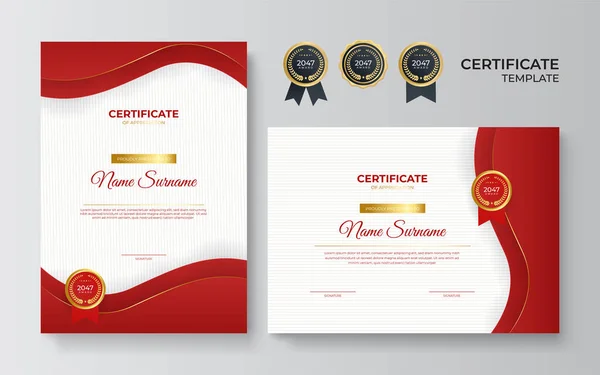 Modello Certificato Rosso Moderno Bordo Premio Diploma Stampa Modello Elegante — Vettoriale Stock