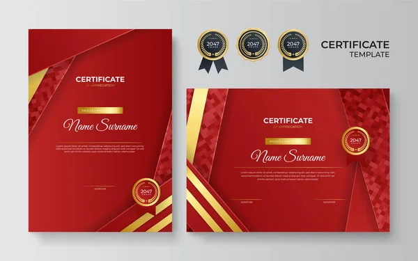 Modern Red Certificate Template Border Award Diploma Printing Red Gold — Stock Vector