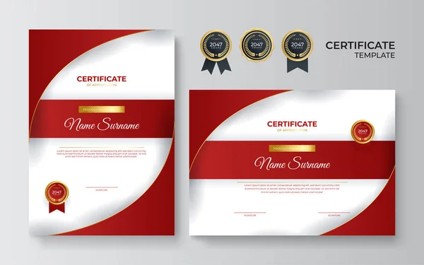 Modèle Certificat Rouge Moderne Frontière Pour Attribution Diplôme Impression Modèle — Image vectorielle