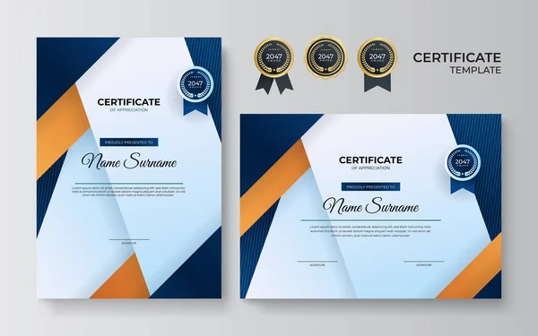 Modèle Certificat Bleu Moderne Frontière Pour Attribution Diplôme Impression Modèle — Image vectorielle