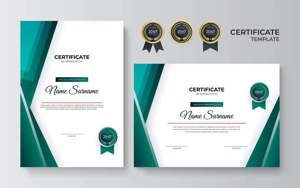 Plantilla Certificado Azul Moderno Borde Para Premio Diploma Impresión Plantilla — Vector de stock