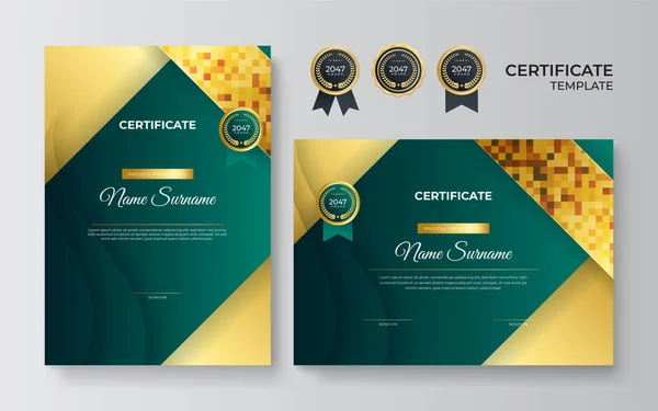 Modern Blue Certificate Template Border Award Diploma Printing Green Gold — Stock Vector