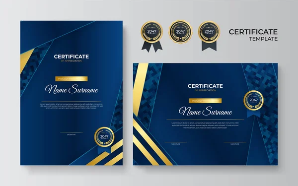 Modern Blue Certificate Template Border Award Diploma Printing Blue Gold — Stock Vector