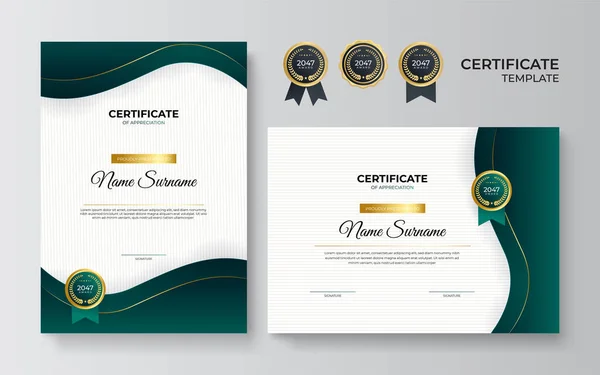 Modern Blue Certificate Template Border Award Diploma Printing Green Gold — Stock Vector