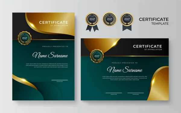 Темно Зелений Золотий Сертифікат Досягнення Шаблону Кордону Розкішним Значком Сучасним — стоковий вектор