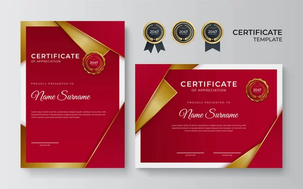 Rood Goud Certificaat Van Prestatie Grens Template Met Luxe Badge — Stockvector