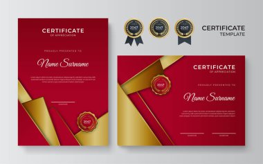 Modern mavi sertifika şablonu ve sınır, ödül, diploma ve baskı için. Altın rozetli ve sınırlı mavi ve altın renkli başarı sertifikası