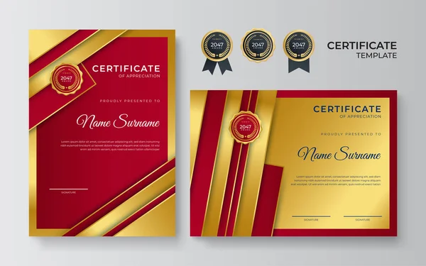 现代蓝色证书模板和边框 用于奖励 文凭和印刷 带有金章和边框的蓝色和金色精美成绩证书模板 — 图库矢量图片