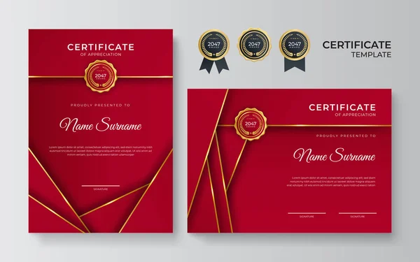 Szakmai Red Gold Certificate Design Sablon — Stock Vector