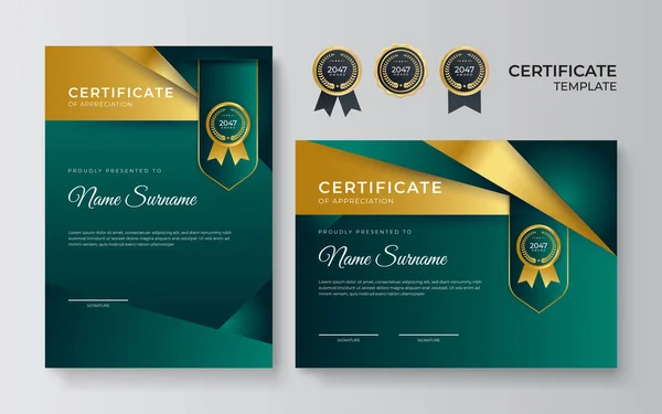 Modello Design Professionale Certificato Oro Verde Aziendale — Vettoriale Stock