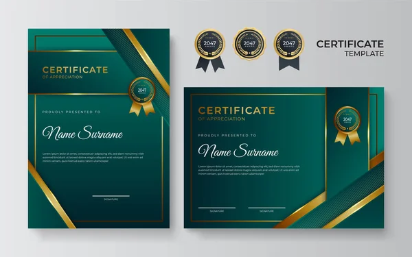 Modelo Profissional Design Certificado Ouro Verde Empresarial —  Vetores de Stock