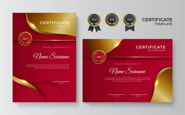 Plantilla Profesional Diseño Certificado Oro Rojo — Vector de stock