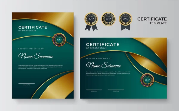 Modello Design Professionale Certificato Oro Verde Aziendale — Vettoriale Stock