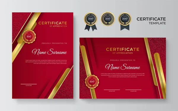 Szakmai Red Gold Certificate Design Sablon — Stock Vector
