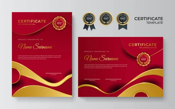 Plantilla Profesional Diseño Certificado Oro Rojo — Archivo Imágenes Vectoriales