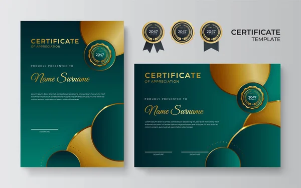 Profesionální Podnikání Zelené Zlato Certifikát Design Šablony — Stockový vektor