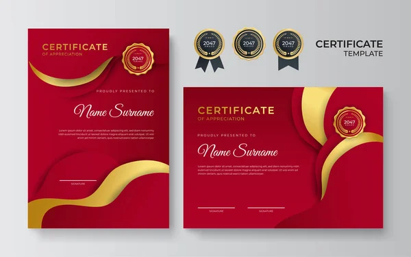 Plantilla Profesional Diseño Certificado Oro Rojo — Vector de stock