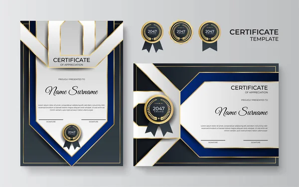 Blue Gold Certificate Achievement Border Template Luxury Badge Modern Line — Stock Vector