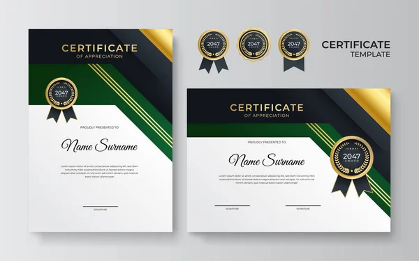 Donkergroen Goud Certificaat Van Prestatie Border Template Met Luxe Badge — Stockvector