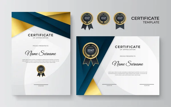 Blauw Goud Certificaat Van Prestatie Border Template Met Luxe Badge — Stockvector