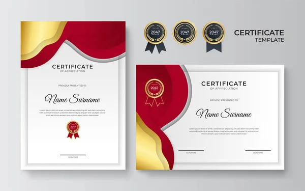 Nowoczesny Wzór Czerwonego Certyfikatu Granicy Nagrody Dyplom Drukowania Czerwony Złoty — Wektor stockowy