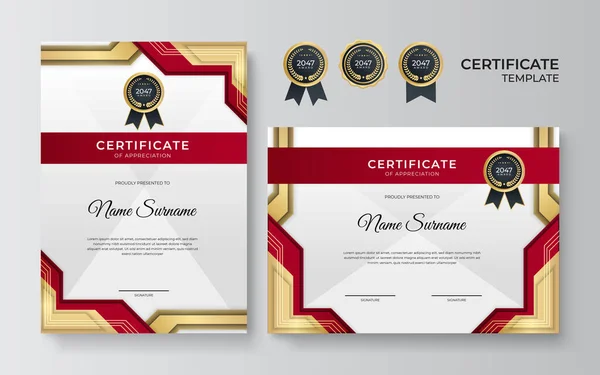 Modern Red Certificate Template Border Award Diploma Printing Red Gold — Stock Vector