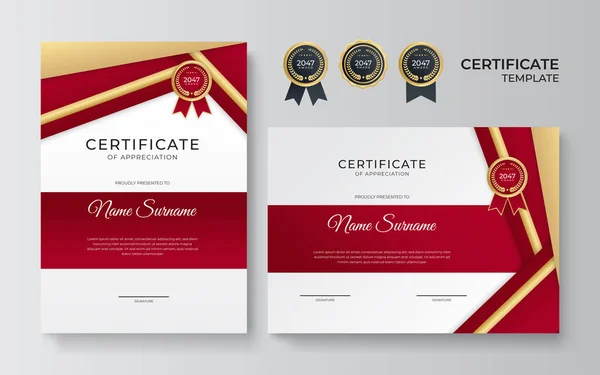 Nowoczesny Wzór Czerwonego Certyfikatu Granicy Nagrody Dyplom Drukowania Czerwony Złoty — Wektor stockowy