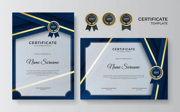 Modern Blue Certificate Template Border Award Diploma Printing Blue Gold — Stock Vector