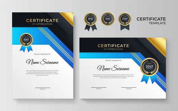 Modèle Certificat Bleu Moderne Frontière Pour Attribution Diplôme Impression Modèle — Image vectorielle