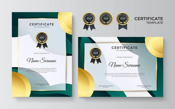 Modern Green Certificate Template Border Award Diploma Printing Green Gold — Stock Vector