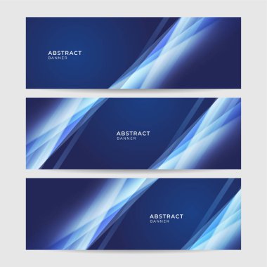 Modern transparant mavi soyut pankart tasarımı seti. Mavi afiş arka planı. Geometrik mavi ışık çizgileri dokusu arkaplanı