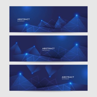 Modern Geometrik çizgi mavi soyut pankart tasarım arka planı seti. Mavi afiş arka planı. Geometrik mavi ışık çizgileri dokusu arkaplanı