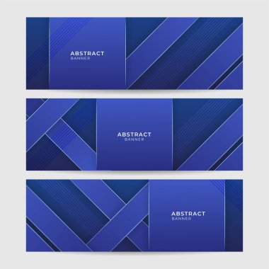 Modern Geometrik çizgi mavi soyut pankart tasarım arka planı seti. Mavi afiş arka planı. Geometrik mavi ışık çizgileri dokusu arkaplanı