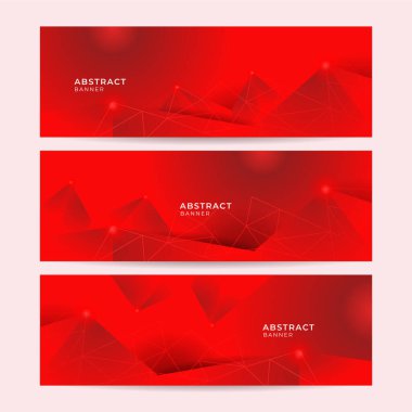 Modern Geometrik çizgi kırmızı soyut pankart tasarım arkaplanı. 3D örtüşen katman ve dalga şekilleriyle soyut kırmızı pankart arkaplanı