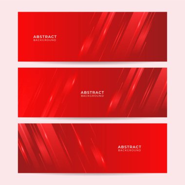 Modern ışık kırmızı soyut pankart tasarımı seti. 3D örtüşen katman ve dalga şekilleriyle soyut kırmızı pankart arkaplanı