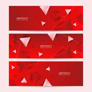 Modern memphis geometrik kırmızı soyut pankart tasarımı seti. 3D örtüşen katman ve dalga şekilleriyle soyut kırmızı pankart arkaplanı