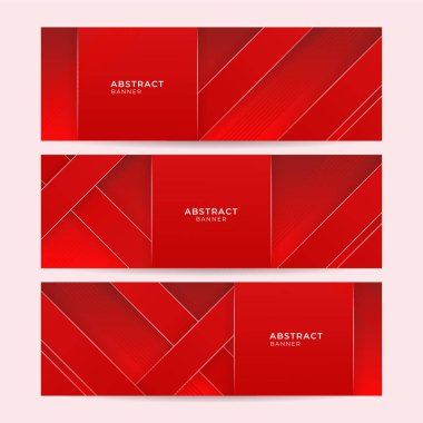 Modern Geometrik çizgi kırmızı soyut pankart tasarım arkaplanı. 3D örtüşen katman ve dalga şekilleriyle soyut kırmızı pankart arkaplanı