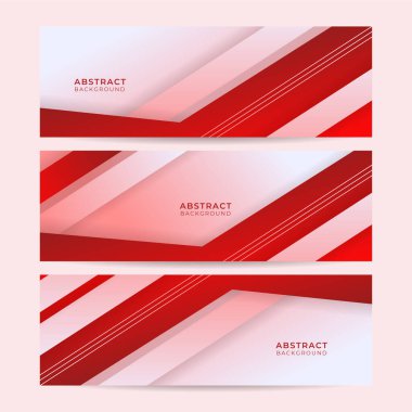 Modern Geometrik çizgi kırmızı soyut pankart tasarım arkaplanı. 3D örtüşen katman ve dalga şekilleriyle soyut kırmızı pankart arkaplanı