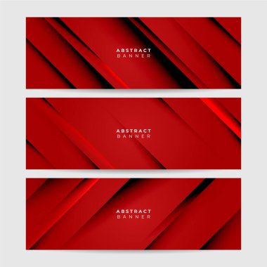 Modern Geometrik çizgi kırmızı soyut bayrak tasarım arkaplanı kümesi