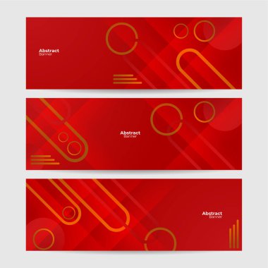 Modern memphis geometrik kırmızı renkli soyut pankart tasarımı seti