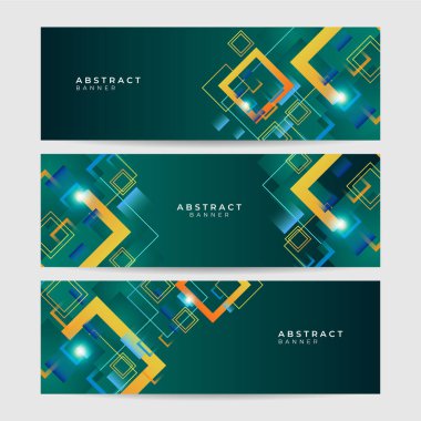 Modern memphis geometrik yeşil renkli soyut pankart tasarımı seti