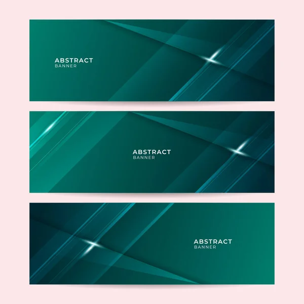 High Contrast Dark Green Glossy Stripes Abstract Tech Graphic Banner — Stock Vector