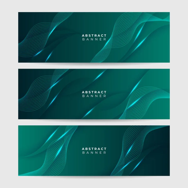 Set Modern Wave Green Abstract Banner Design Background — Stock Vector