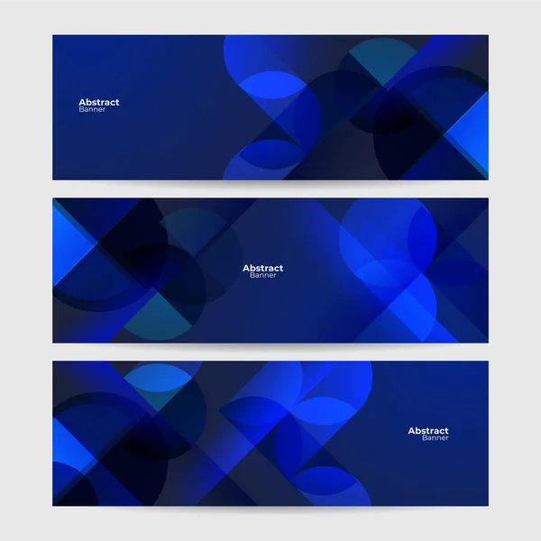 Set Overlappende Memphis Geometrisch Blauw Abstracte Banner Design Achtergrond — Stockvector