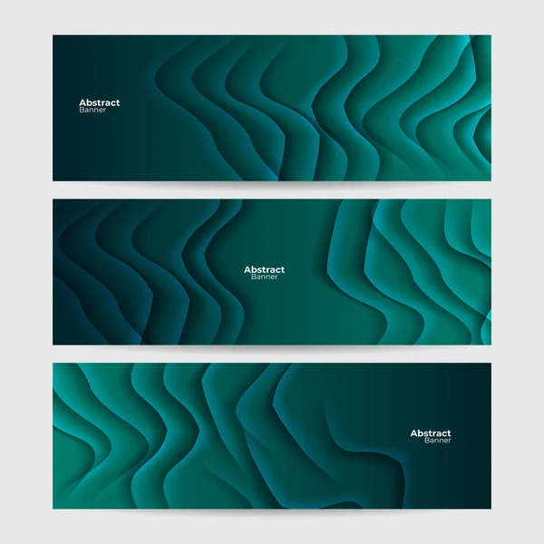Set Modern Wave Green Abstract Banner Design Background — ストックベクタ