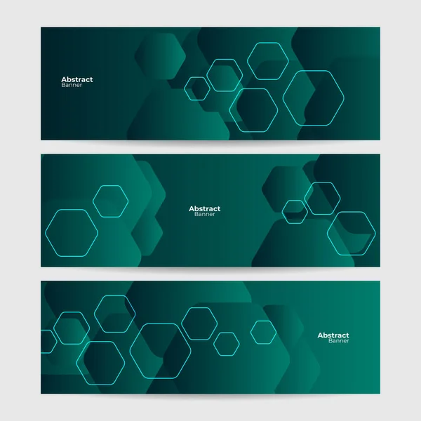 Ensemble Fond Abstrait Vert Hexagonal Conception Bannière — Image vectorielle