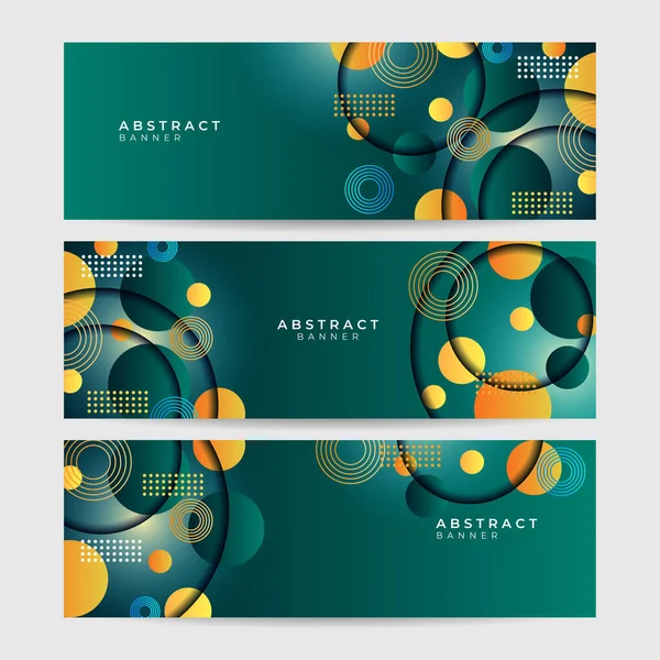 Set Von Modernen Memphis Geometrische Grün Bunt Abstrakte Banner Design — Stockvektor