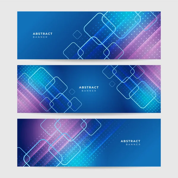 Set Von Modernen Memphis Geometrische Blau Abstrakte Banner Design Hintergrund — Stockvektor