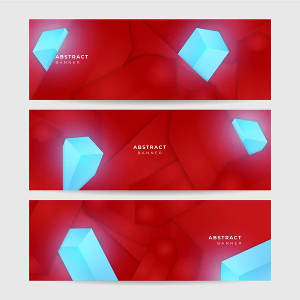 Set Geometric Block Red Blue Abstract Banner Design Background — ストックベクタ