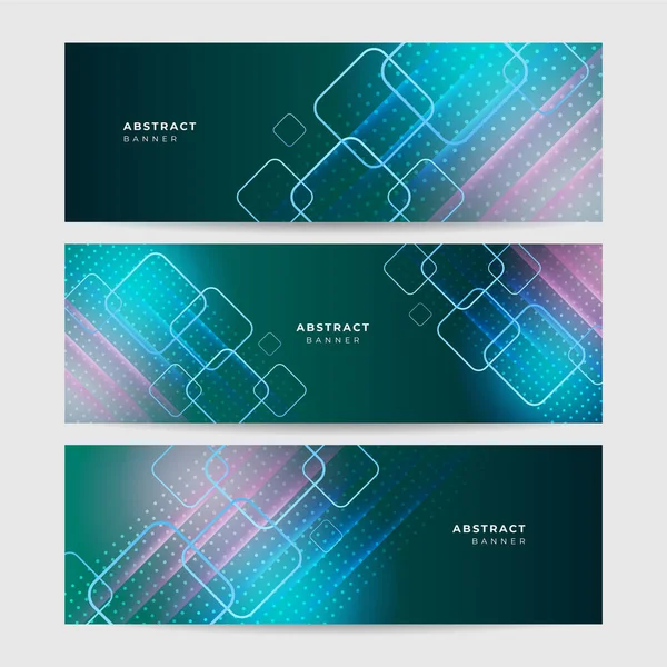 Set Modern Memphis Geometric Green Colorful Abstract Banner Design Background — Stock Vector